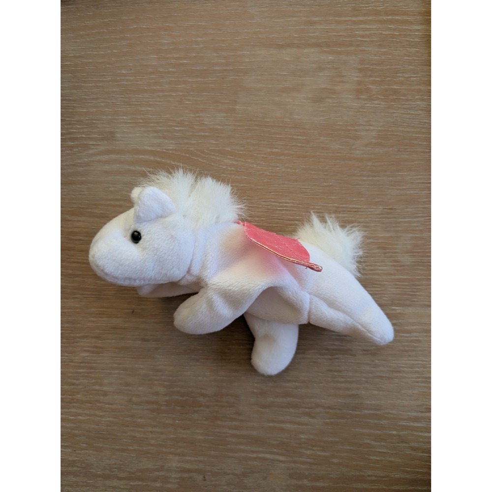 White‎ Pegasus Beanie Plush Iridescent Pink Wings Unicorn Horse Nursery Fantasy
